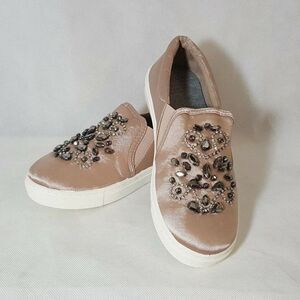 NEW Sateen Pink Loafer Shoe Slip On Blush Rhinestones Sugar Grasshopper Sz 6